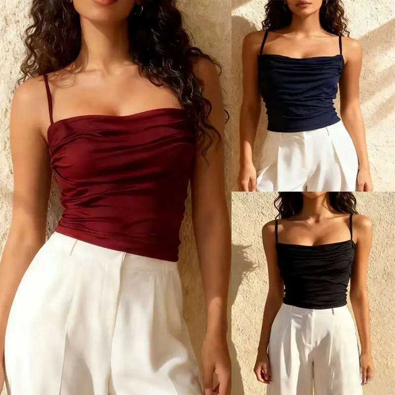 Regata Plissado De alcinha Suplex Feminina Com Forro Tecido Grosso Tendencia Novidade Verao 34-44