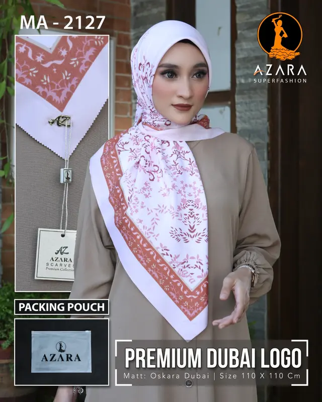 Jilbab Segi Empat Azara Motif Premium Dubai Logo Packing Zipplock / Kerudung Motif / Hijab Motif / Hijab Segiempat 5