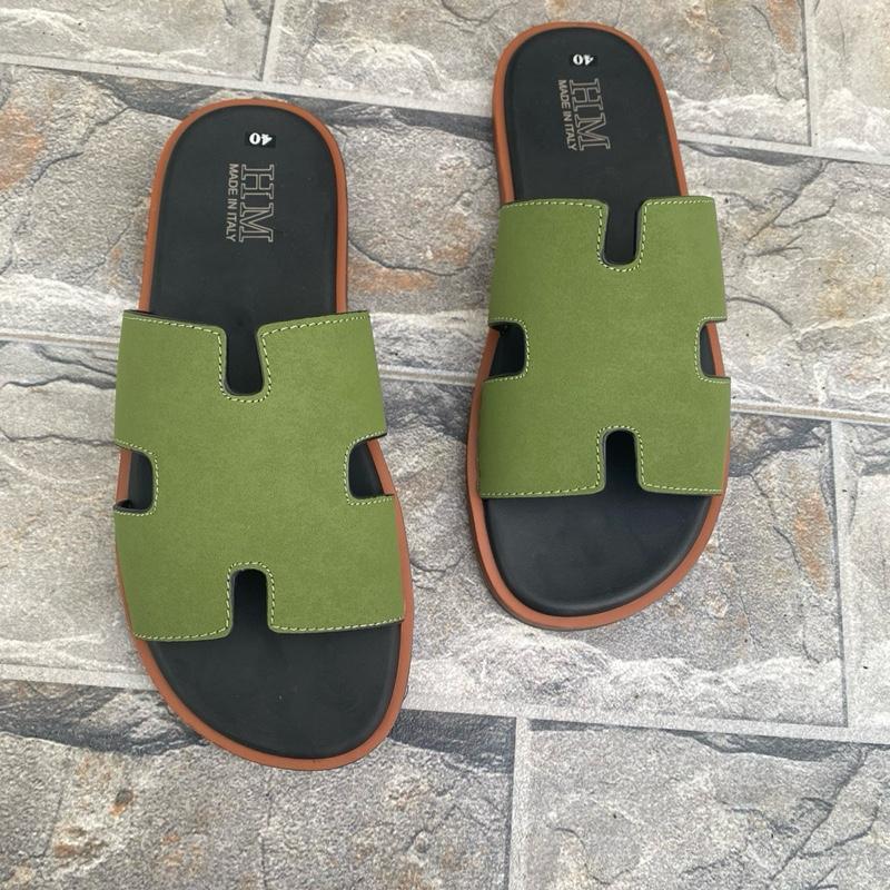 Dép Da HM đế vân gỗ sang trọng,[khâu quai và đế] đế cao su non ,ma sát chống chơn trượt,đã khâu quai và đê, DéP Đế Bằng Slipper