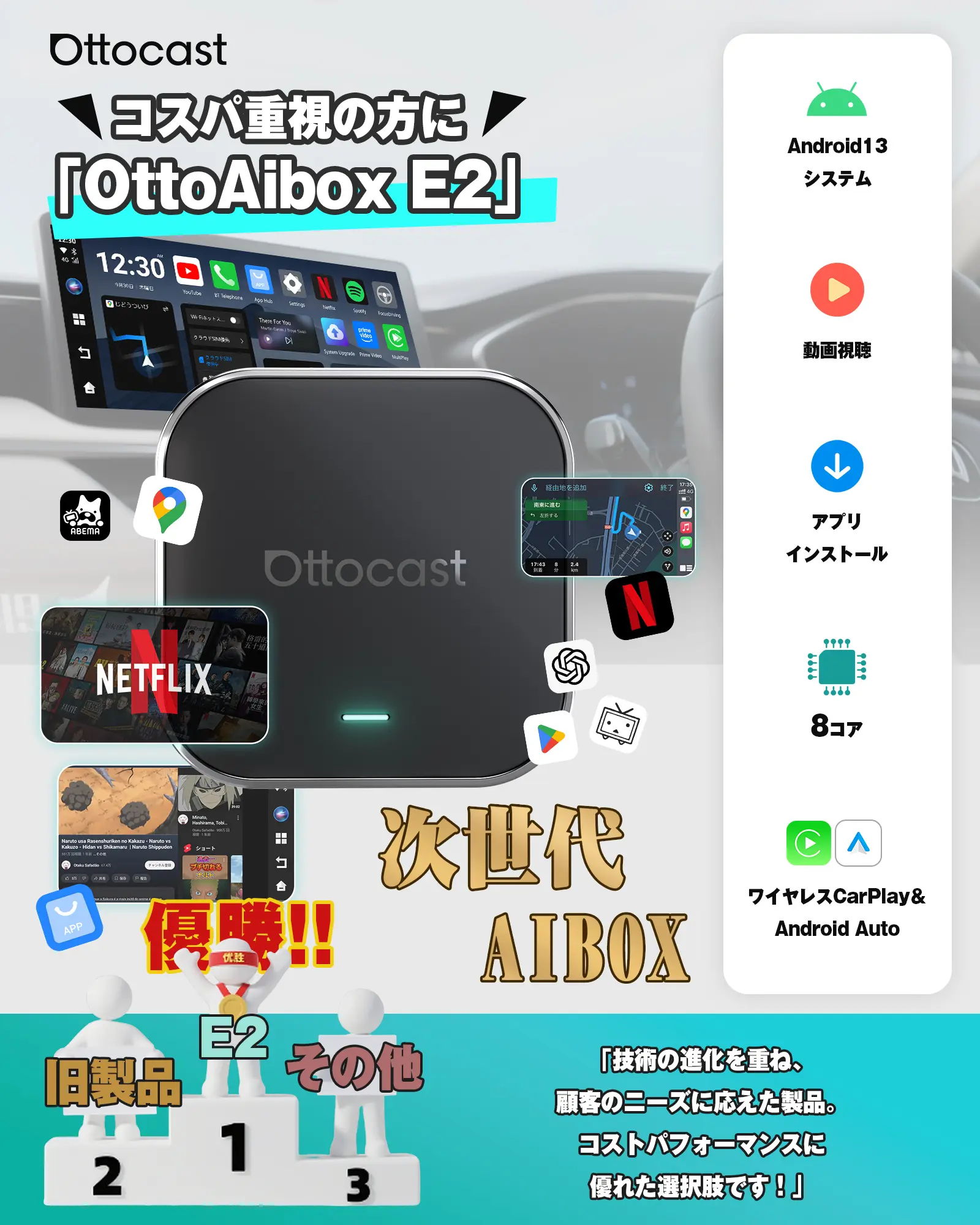 公式】 Ottocast E2 オットキャスト OttoAiBox 2026最新 Android 13 公式】 Ottocast E2 オットキャスト OttoAiBox 2026最新 Android 13