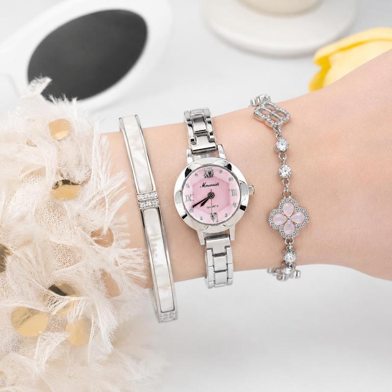 [ DEAL 1K ] - Đồng Hồ Nữ Mmassati Quartz Mặt Bo Cổ Điển Tone Nâu Tây Dây Vàng Hồng Sang Trọng