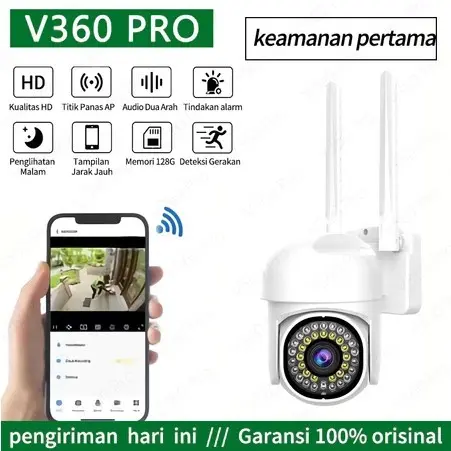 V360 Pro Kamera CCTV WiFi Outdoor 360°-Audio Dua Arah Night Vision Motion Detection Wireless Smart dengan 4G Network & WiFi 2.4G Rotasi 355° Horizontal & 90° Vertikal Lensa HD 3.6mm