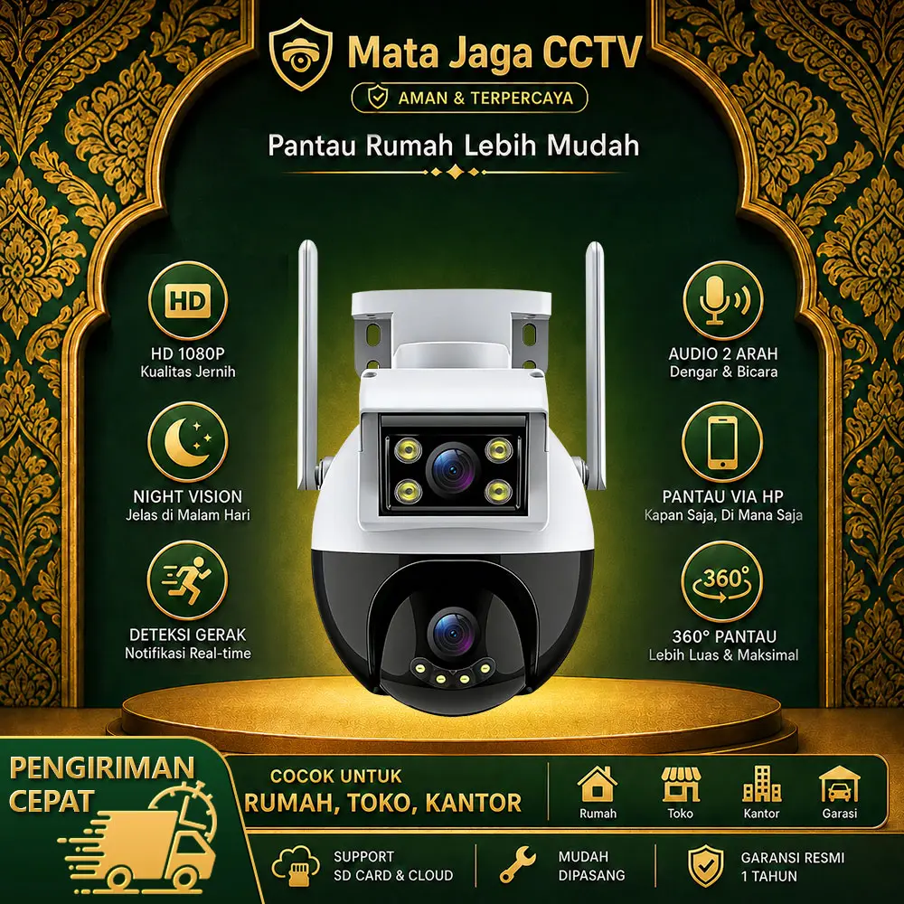 H1-AW CCTV V380 Kamera IP Outdoor WiFi 8MP Dual Lensa Tahan Air 360° IR Night Vision PTZ Dukungan 2.4G/4GHz