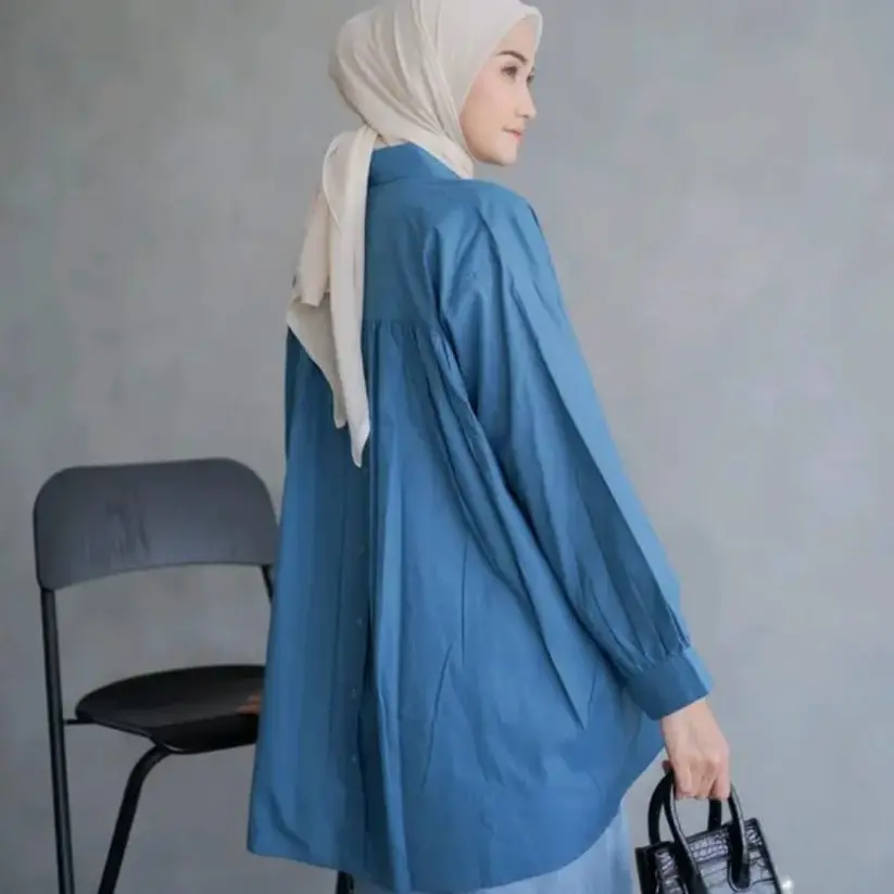 Elly Top - Kemeja Oversize Linen Variasi Kancing Belakang Baju Panjang Wanita Hitam Atasan