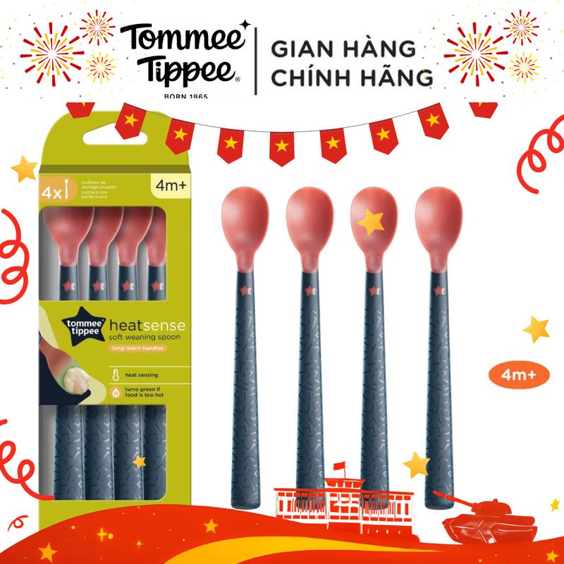 Thìa Ăn Dặm Có Báo Nhiệt Tommee Tippee Heat Sense Cho Bé Từ 4 Tháng, Bộ 4 Thìa (Có Tách Lẻ)