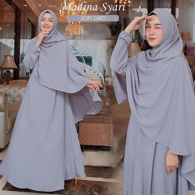 COD!! Gamis Madina Syari Set Jilbab Jumbo 3XL 4XL Gamis Wanita Terbaru 2024 Mewah Lebaran  / Gamis Syari Simple Elegan / Gamis Dewasa  Syari Set Khimar / Gamis Ibu Ibu Model Sekarang / Gamis Seragam Wanita Pengajian Pernikahan Muslim Pita Kondangan 2