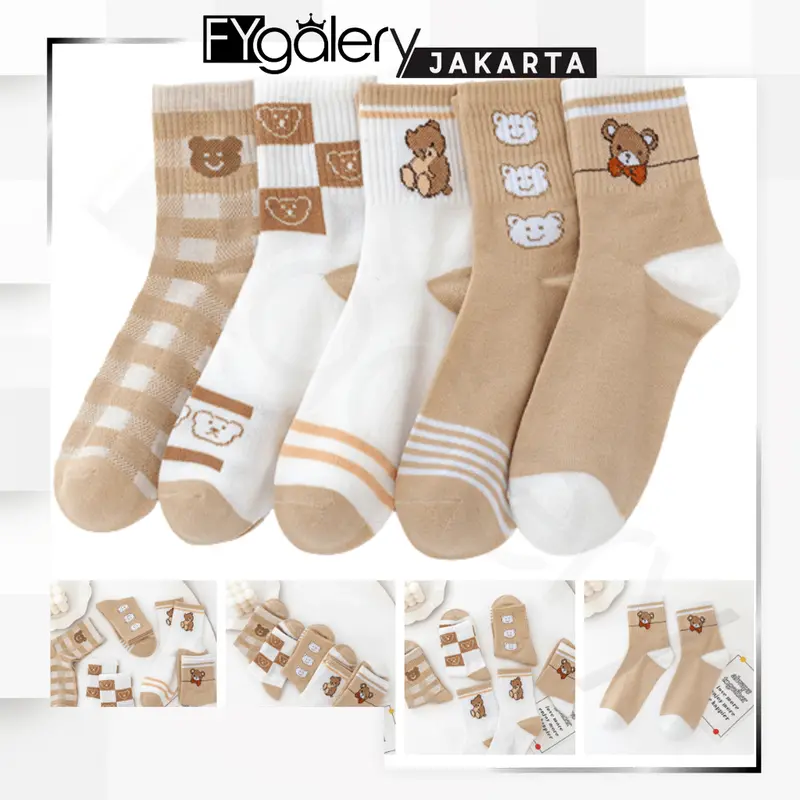 KS42 Kaos Kaki Pria Wanita Motif Bear Bear Kaos Kaki Panjang Beruang Fashion Korea 1