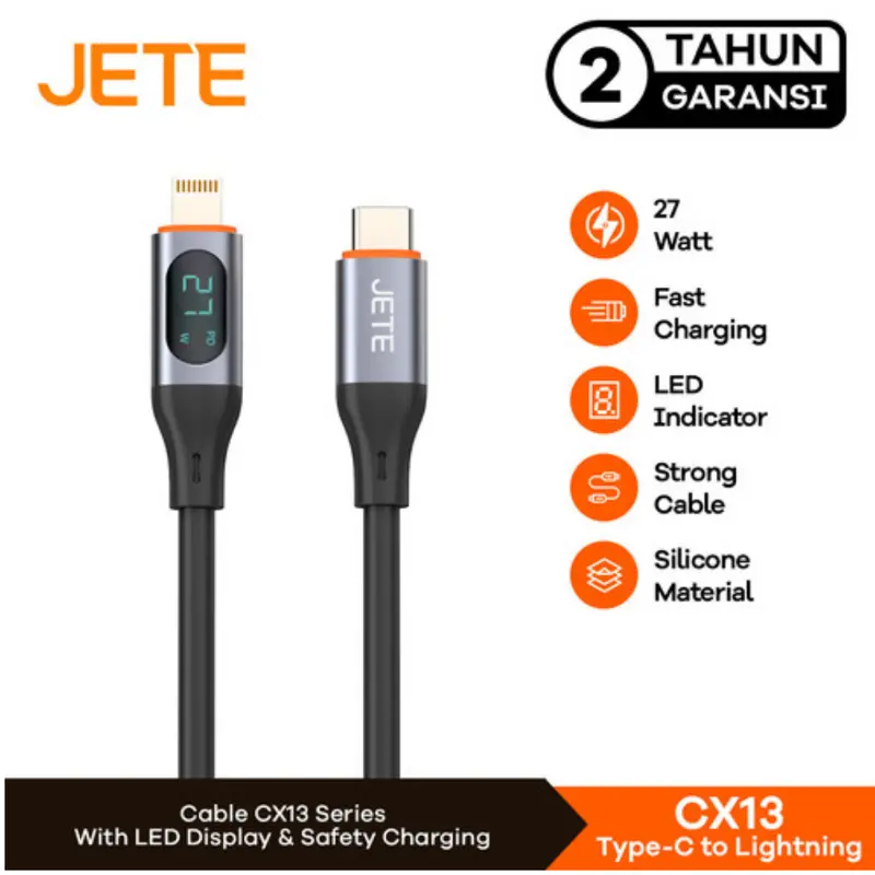 JETE Kabel Data CX13 USB TYPE-C to Iphone LED Indicator Norton Bali Smartphone 2