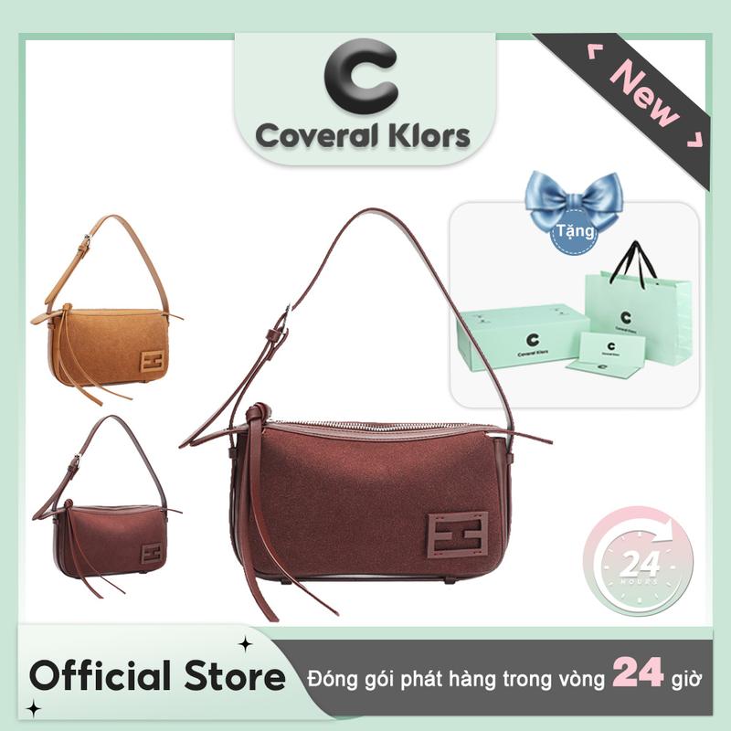 COVERAL KLORS -【đóng gói hộp quà tặng】Thiết kế nguyên bản cao cấp, túi đeo vai nữ lông mềm màu đỏ tía, phụ kiện tinh tế Túi đeo chéo, túi xách nữ màu nâu.