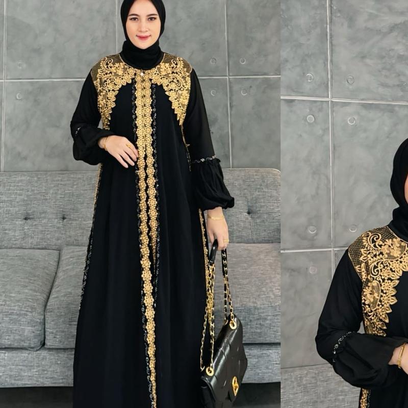 Abaya Turki Gamis Arab Jasmine Muslimah Wanita Dress Kode 007 Mewah Hitam 2