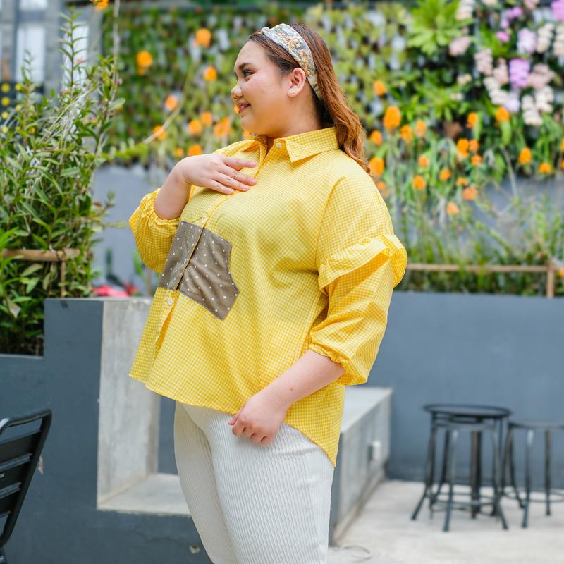 Siselyo Aniisa Pocket Square Tops – Atasan Wanita Big Size – Kemeja Lengan Panjang Jumbo Wanita kemeja  viral 5