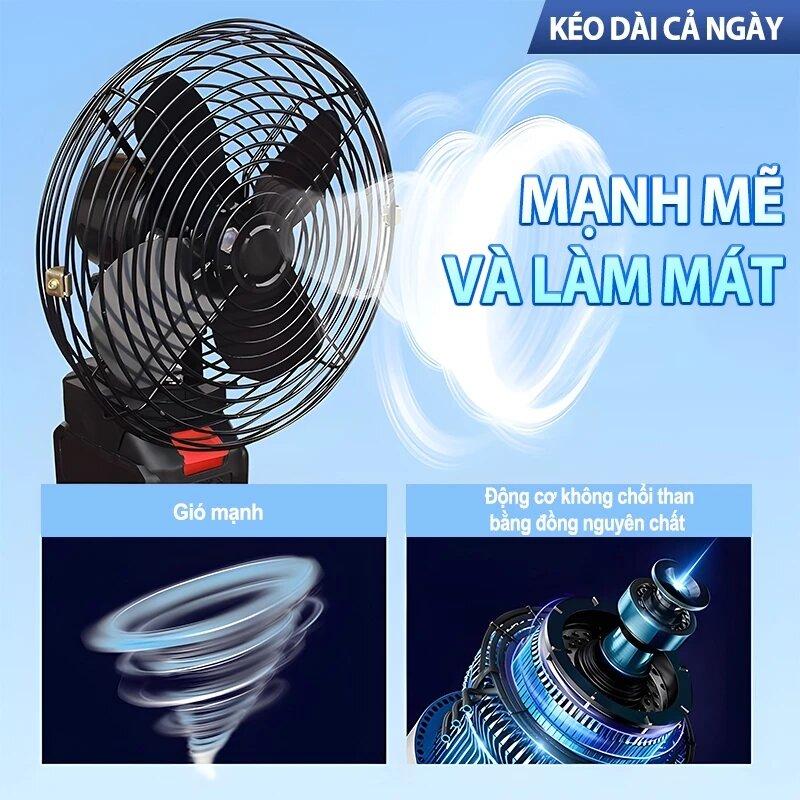 Quạt tích điện để pin dùng chung pin 21v phổ thông 8 inch, chất liệu thép sơn tĩnh điện,quạt tích điện mini pin trâu 3