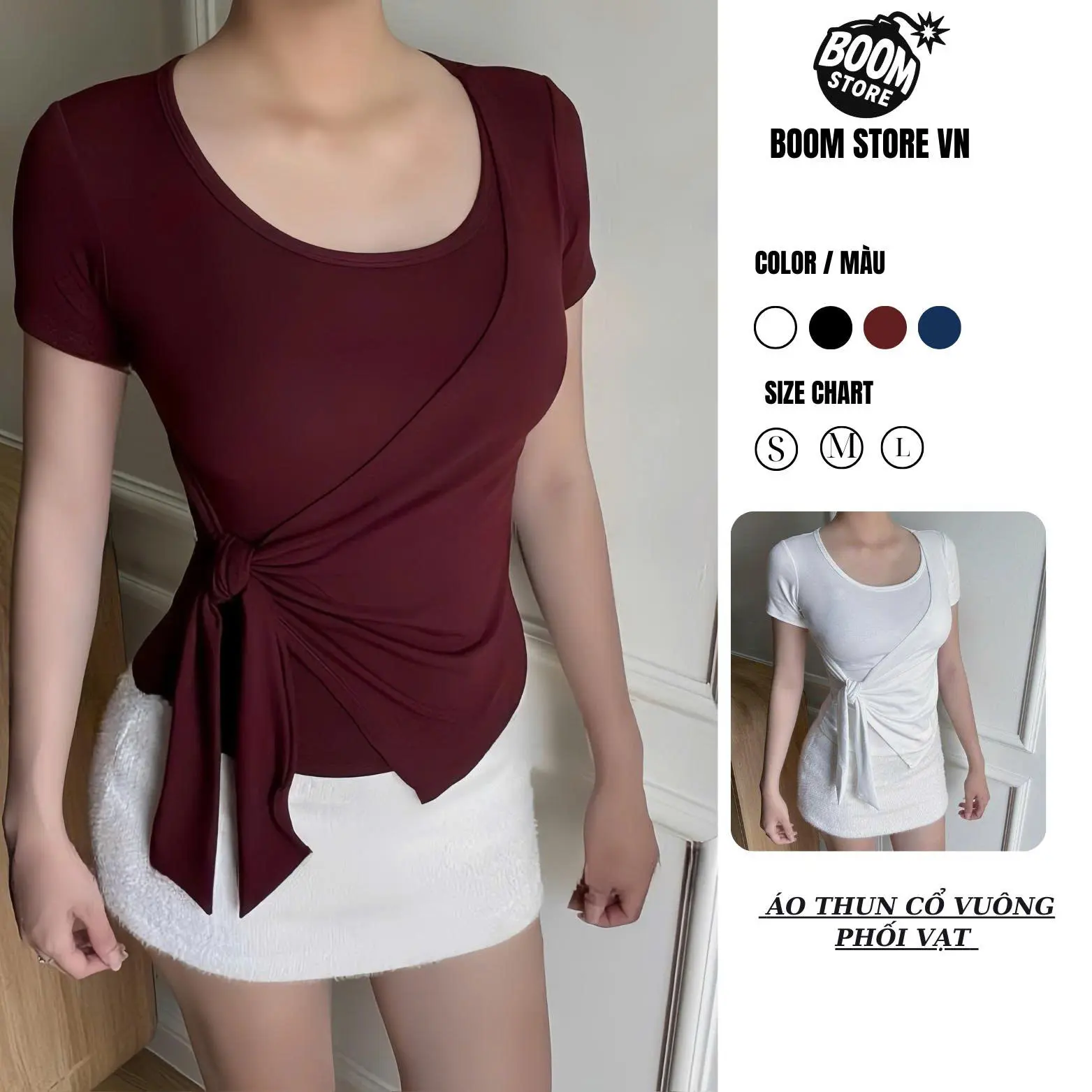Áo thun nữ  phối viền thiết kế dây rời thắt eo vạt xẻ tà vải tăm hàn ôm body thiết kế trẻ trung năng động cho chị em đi chơi
