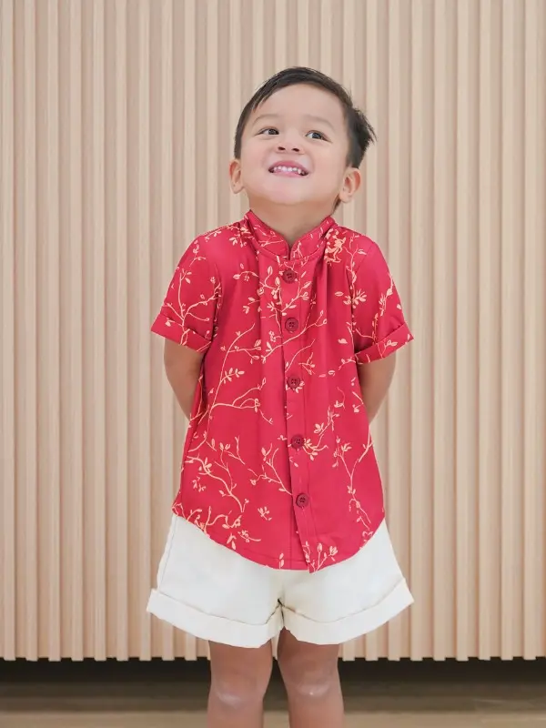 Gabe Golden Vines Boy Lined Mandarin Collar Shirt