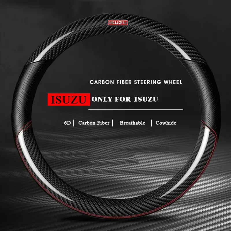 ฝาครอบพวงมาลัยรถยนต์, สำหรับ ISUZU DMAX MUX, วัสดุหนังคาร์บอนไฟเบอร์, ป้องกันการลื่นไถล, ขนาด 15 นิ้ว, อุปกรณ์ตกแต่งภายในรถยนต์