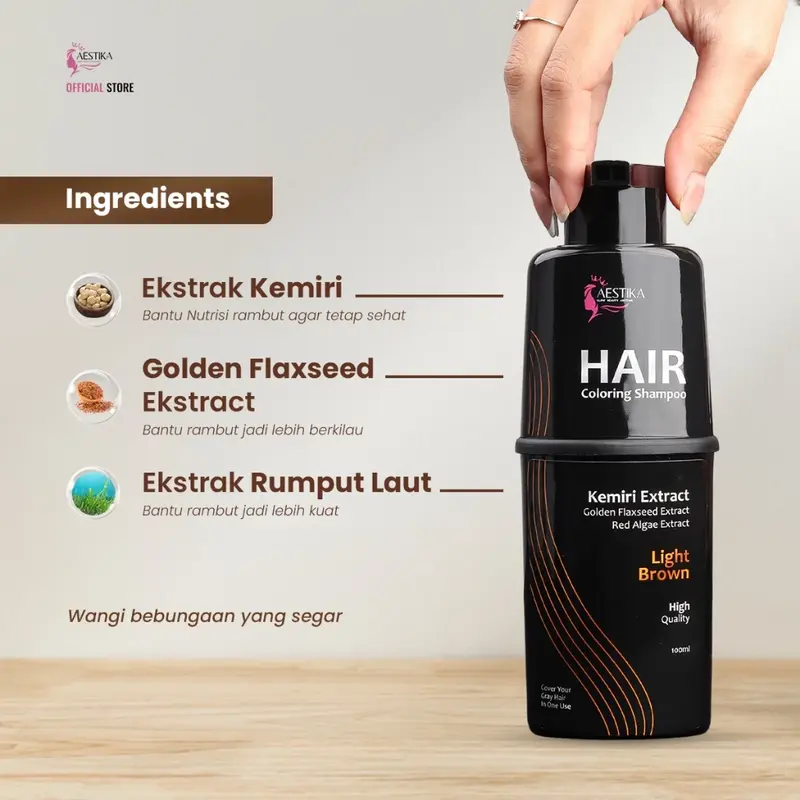 AESTIKA Hair Coloring Shampoo Light Brown - Shampo Penutup Uban (Coklat Terang) 100ml Cat Pewarna 4