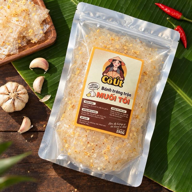 Bánh Tráng Trộn Muối Tỏi & Muối Nghiền 250g - Hương Vị Đặc Biệt Đậm Đà Thơm Tỏi Ăn Vặt Cực Cuốn Phù Hợp Mọi Lúc Mọi Nơi