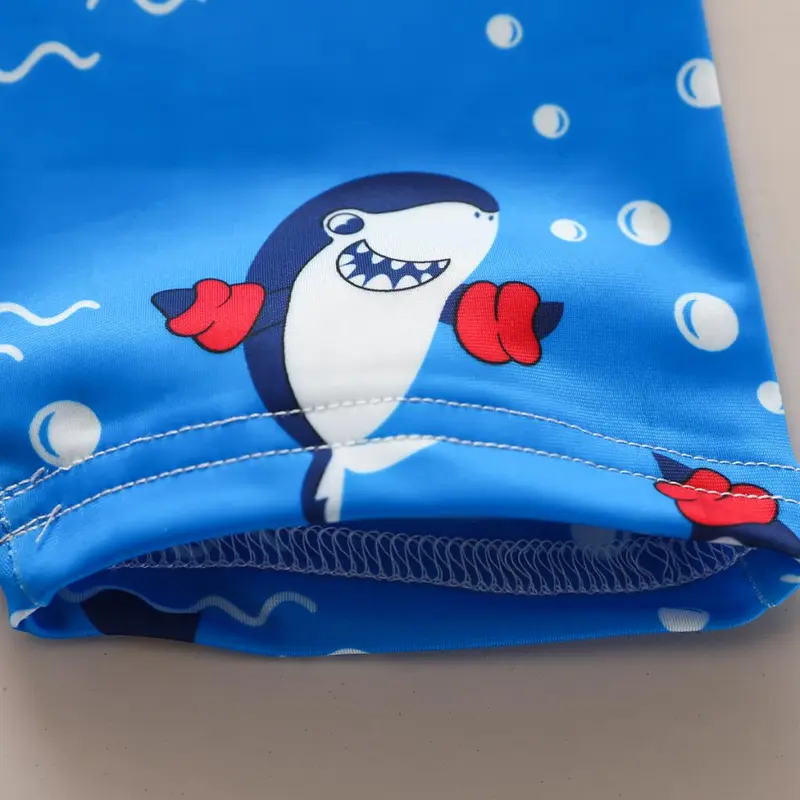 Baju Monyet Musim Panas Bayi Laki-laki Pakaian Renang Ritsleting Lengan Pendek Pola Hiu Kartun untuk Anak Laki-laki Pakaian Mandi Hiu 6