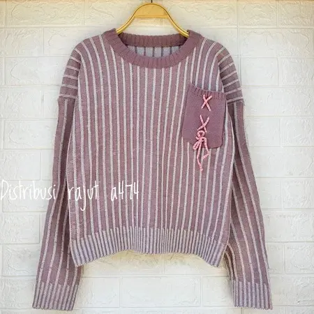 LARASATI SWEATER RAJUT MOTIF STRIPE HALUS MOTIF SAKU PITA WANITA KOREA KEKINIAN Knitwear 2