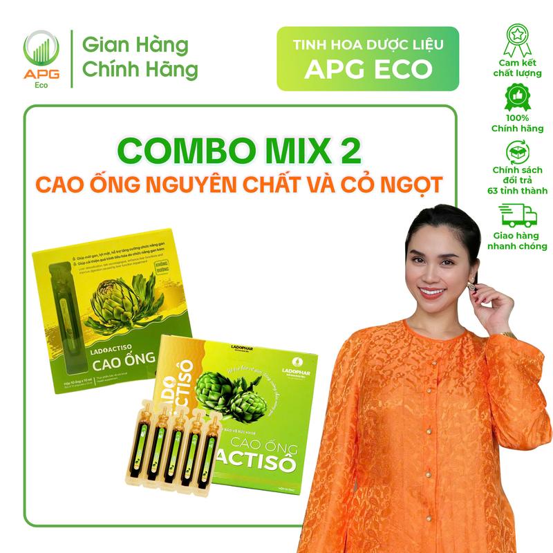  Combo Mix 2 gồm Cao Ống Atiso Có Cỏ Ngọt và Cao Ống Atiso Nguyên Chất  Quy cách 10ml x 10 ống Hộp  
