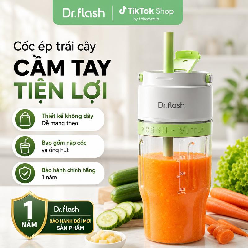 DR.flash Máy xay sinh tố mini không dây, dung tích xay 700ml và bình chứa…