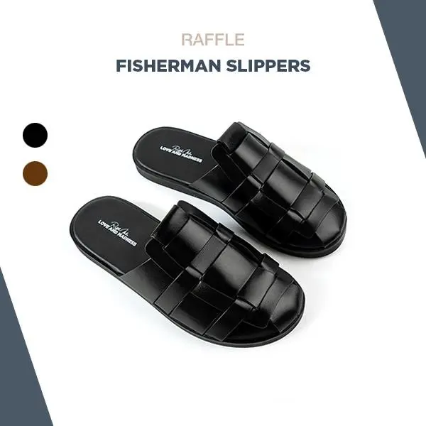 Dép Da Nam Raffle Fisherman Slippers - Black Da Bò Cao Cấp Đế Đúc Cao Su Bảo Hành 1 Năm