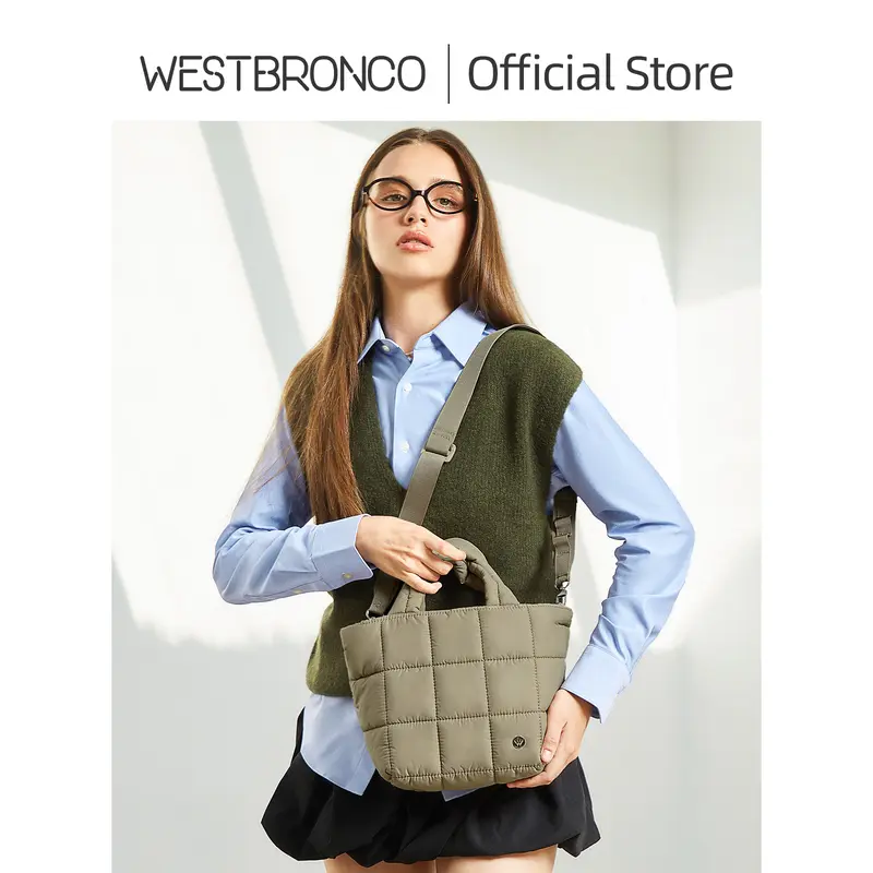 WESTBRONCO [PUFFER POMPOM BAG]  Tas Kecil Puffer Quilted Pompom Bag Selempang Wanita Nylon dengan Tali Adjustable Tas Bahu Fashionable 4