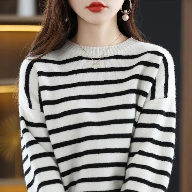 Áo len nữ dài tay áo len dệt kim mới kiểm tra rộng giải trí cổ Hàn Quốc cộng với 4xl Thu Đông ngày Top 3