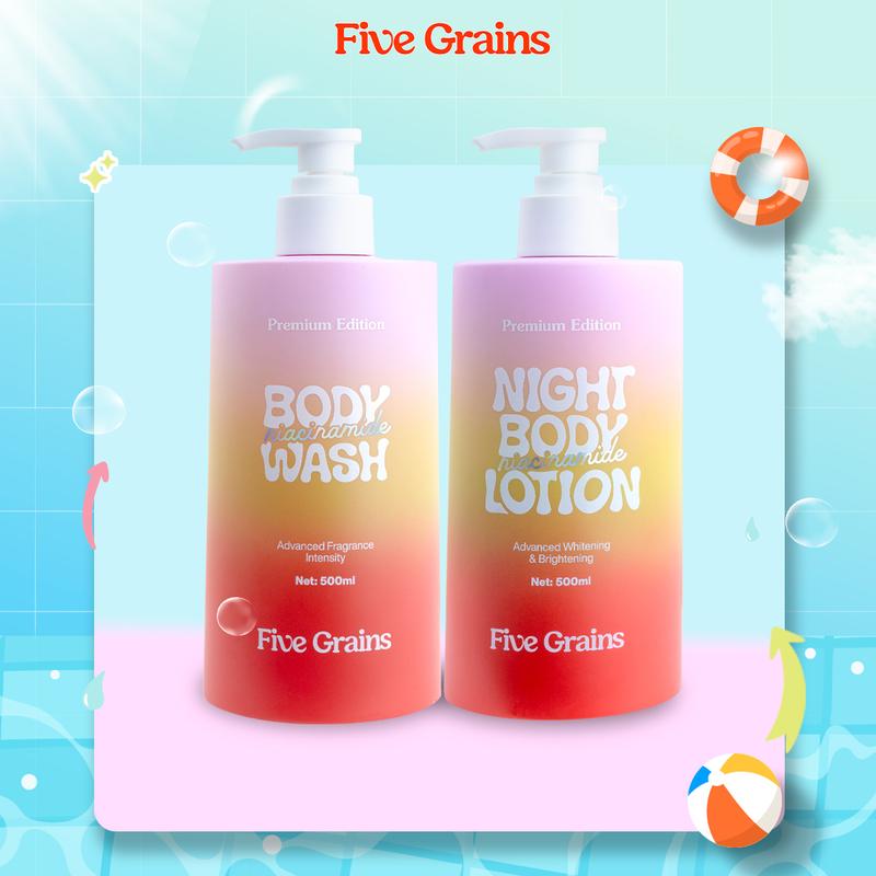 [I] Combo giúp dưỡng trắng dưỡng ẩm da sữa tắm và sữa dưỡng thể Niacinamide, Alpha-Arbutin Five Grains 500ml Dưỡng Da Body - A05