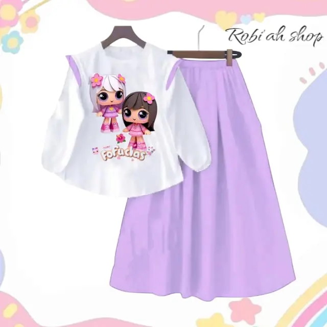 Setelan baju rok cargo Motif Gadis cantik fashion muslim anak setelan  crinkle  anak  perempuan 3