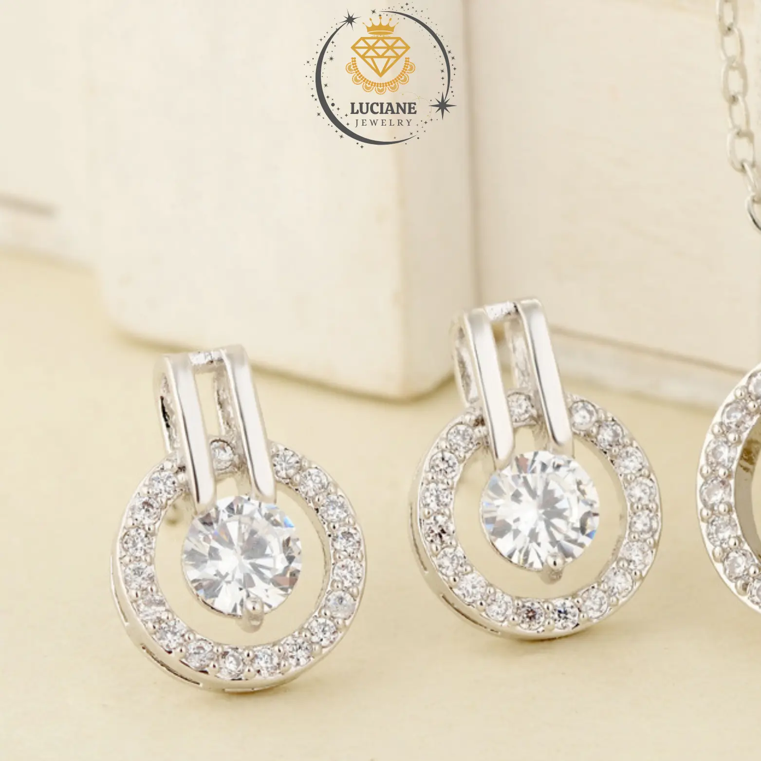 Anting Wanita Moissanite Bulat Diamond Circle Perhiasan Cewek Lapis Emas 925 Silver