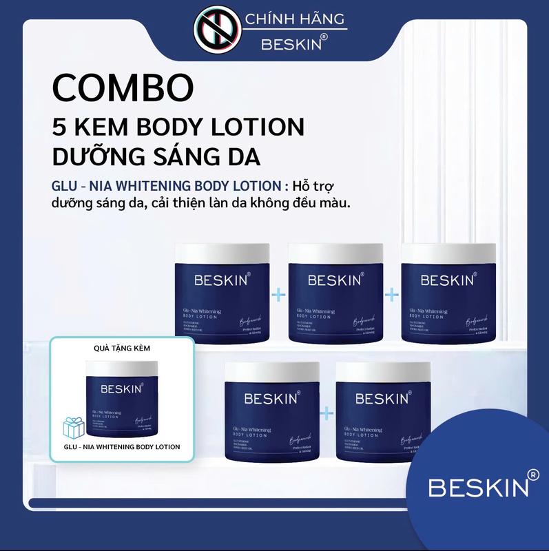  {MUA 5 TẶNG 1} COMBO 5 HŨ: KEM BODY LOTION DƯỠNG SÁNG DA "GLU - NIA WHITENING BODY LOTION" - Trọng Lượng: 200g - Thương Hiệu: Beskin 