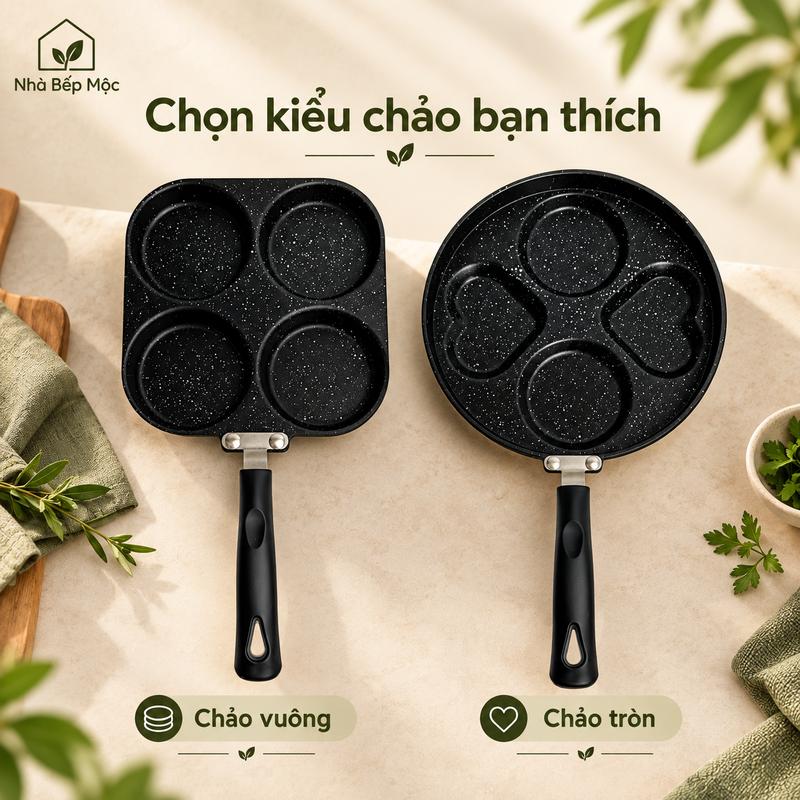 Chảo Chiên Trứng 4 Ngăn, Chảo Làm Bánh Pancake Mini Cho Bữa Sáng Gia Đình, Có Tay Cầm, Mẫu Vuông 4 Ô Tròn Hoặc Mẫu Tròn 2 Ô Tròn 2 Ô Hình Tim – Nhà Bếp Mộc