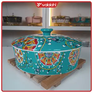 Mangkok Keramik Bunga Jumbo Premium Ukuran 9" dengan Tutup (Bowl+LID)