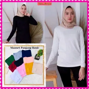 MANSET BAJU // MANSET BADAN LENGAN PANJANG WARNA HITAM DAN PUTIH Atasan Kaos Muslim Nyaman