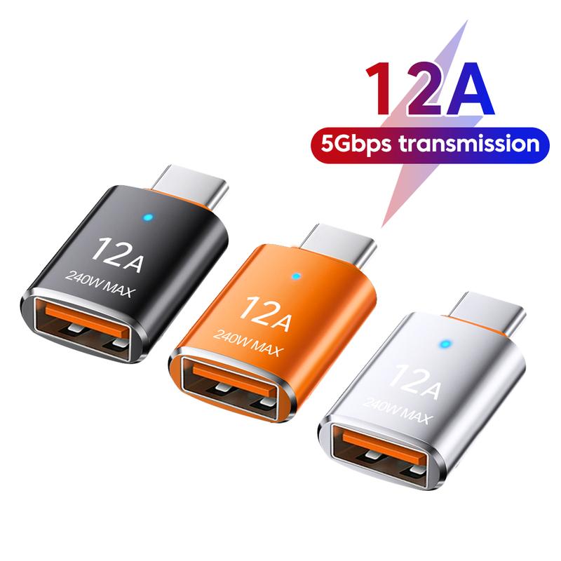 3pcs 12A USB 3.0 Female To Type C Male 240W Max Fast Charging Adapter 5Gbps Transmisson OTG USB C Converter For PC cellphone 1