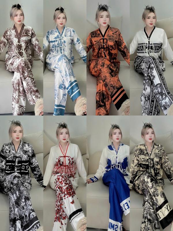 Đồ Bộ PIJAMA Cổ Y - Đồ Bộ Lụa Latin Đính Nơ Dài Tay P41-P46 Hoạ Tiết Mỹ Hân Store93 Fullsize Dưới 75kg.