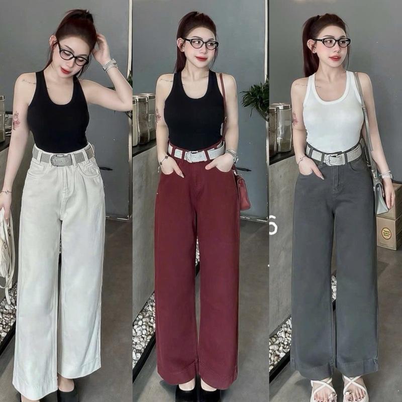 S-2Xl HHCHOU - Quần Jeans Suông Lai Cuốn full màu có thêm size nấm lùn chất jeans mềm