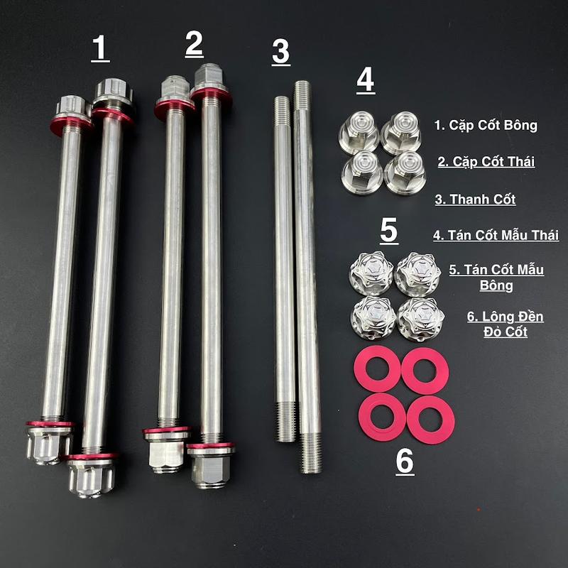  TRỤC BÁNH XE ,CỐT SALAYA INOX 304 TẶNG KÈM LÔNG ĐỀN Phụ Kiện Phụ Tùng 