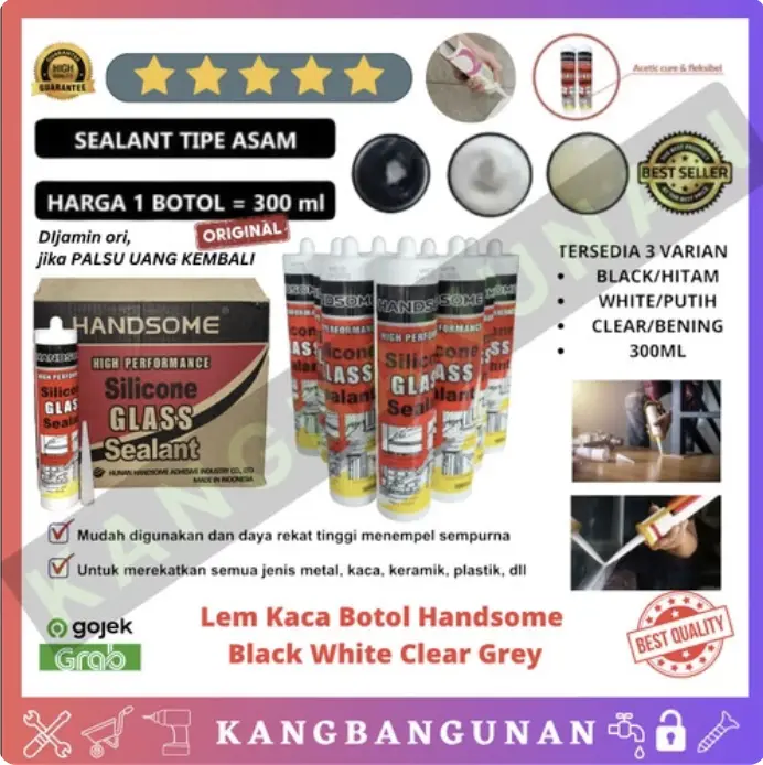 Lem Kaca Botol Handsome Black White Clear Sealant Sealan Silikon