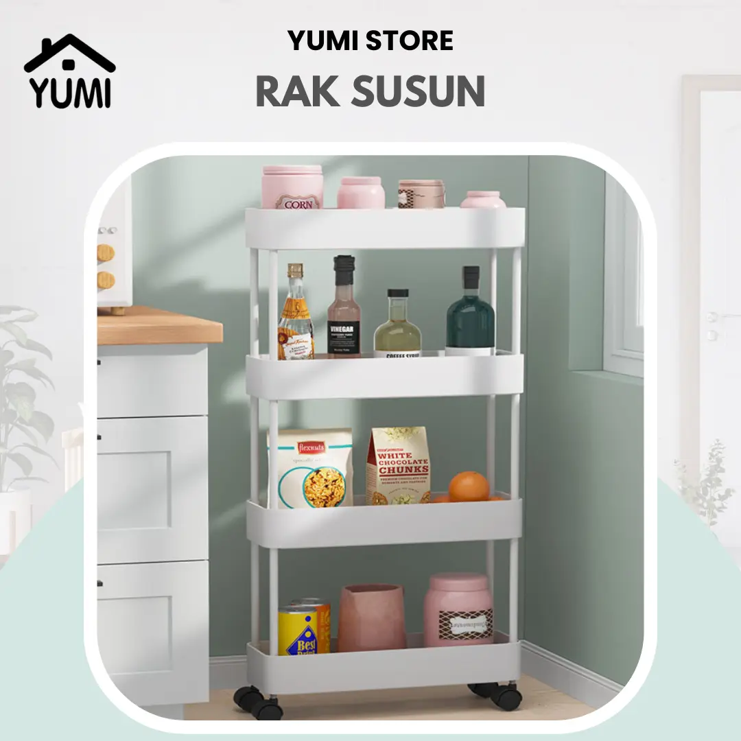 Factory Outlet YUMI Store Rak Serbaguna Dengan Distributor Perabot Roda Rak Kamar Mandi Square Rak Persegi Dapur Plastik 4 Susun
