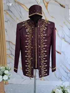 Beskap pengantin payet motif gagah bahan bridal satin Pria Slim