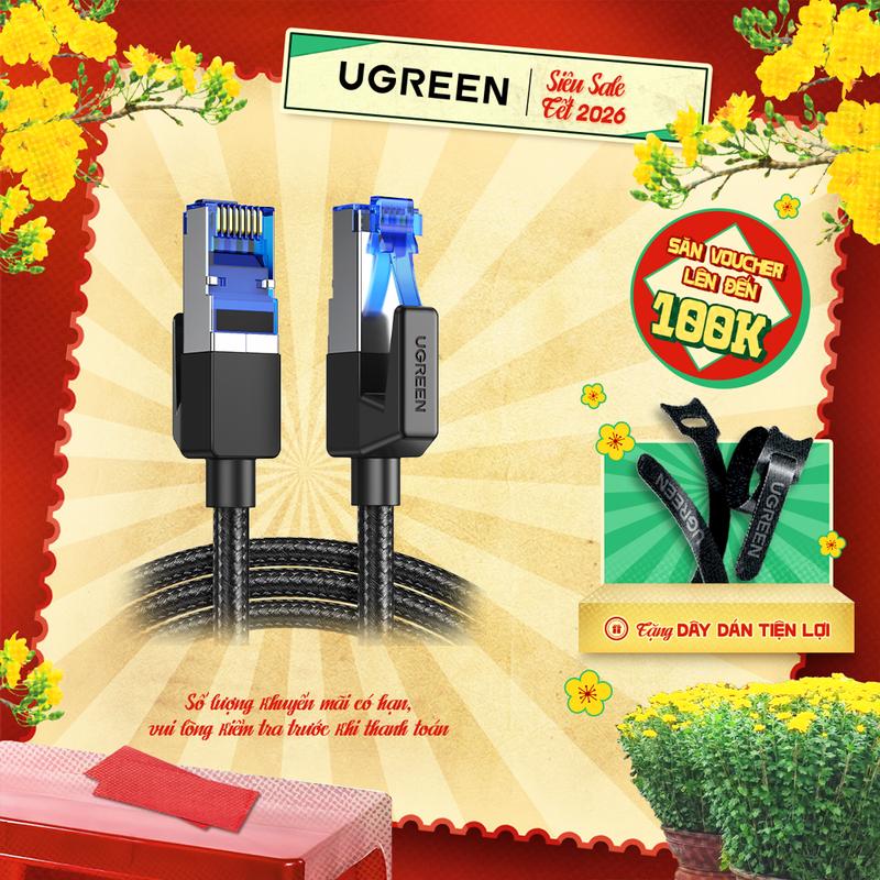  Cáp mạng Cat8 UGREEN NW153 Dây bọc dù bền bỉ Tốc độ truyền tải 40Gbps 2000MHz  | Bảo hành 18 tháng 1 đổi 1 
