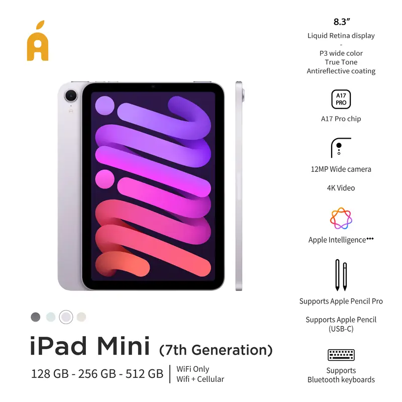 [LIVE AI] Tablet INTER Apple iPad Mini 7 2024 8.3-inch 128GB 256GB 512GB Space Gray Blue Purple Starlight 4