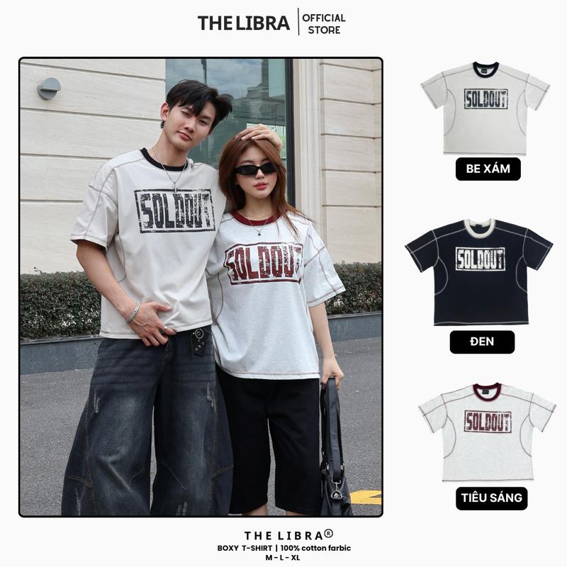 Áo Thun In, May Rải Chỉ, Phối Bo Cổ Unisex THELIBRA Chất Liệu Cotton 2 Chiều 250gsm