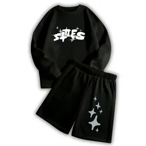 STREES One Set Crewneck & Shortpant Spesgrey Pria & Wanita Setelan Berbahan Kain Fleece Lembut Adem Size M-XL