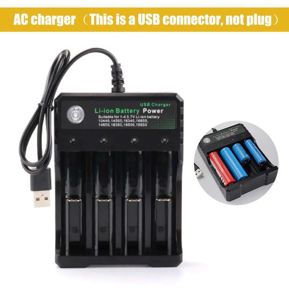 Bộ sạc pin Li-ion, AC 110V 220V, dành cho pin Có Thể Sạc Lại 18650 / 18500 / 16340 / 14500 / 26650, Bộ sạc USB thông minh, 4 khe cắm, Thích hợp để sạc 18650