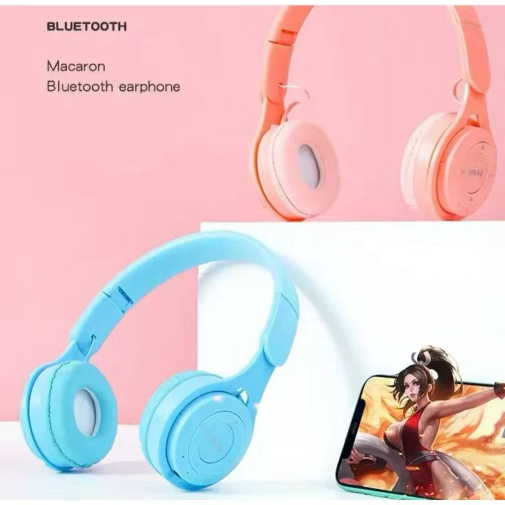 LUXE Y08 Headphone Bluetooth Macaron Wireless Headset Lipat Mic Bass Stereo Anak Gaming Headphone murah dengan Koneksi Stabil dan Bass Stereo yang Mendalam