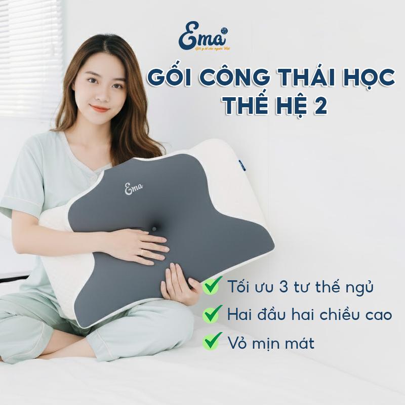 Gối công thái học EMA cao su non - Thiết kế thế hệ 2 giúp giảm đau mỏi vai gáy ,êm ái cho giấc ngủ