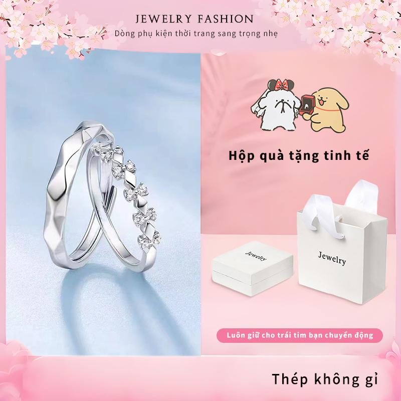  Nhẫn đôi vương miện tình yêu cặp đôi ngón tay nam nữ thời trang tươi mới sang trọng nhẹ nhàng hình kim cương mở nhẫn  titan  không  gỉ nhẫn  trơn  titan  nữ 